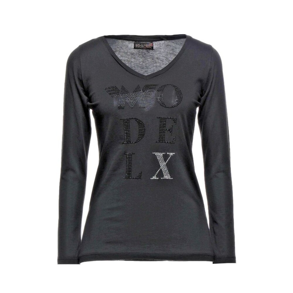 Matchless Women's Cotton Black Long Sleeve Embelished T-Shirt SZ L Made in Italy